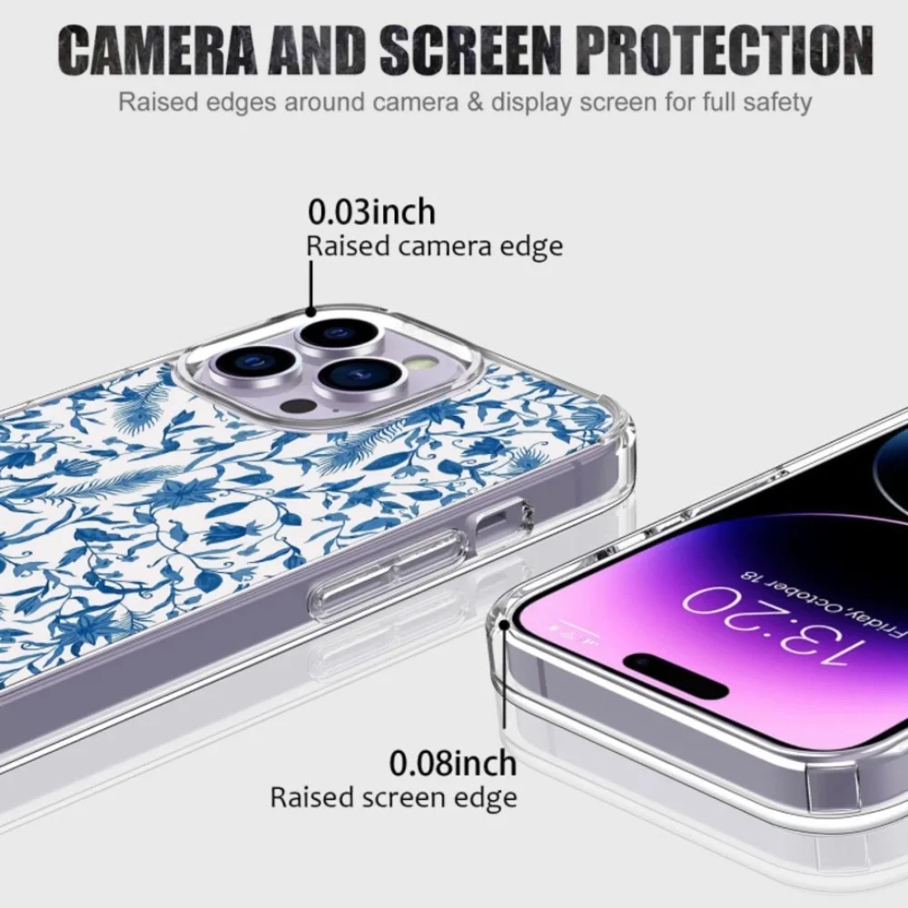 New FESTAS Foral Blue Watercolor Flowers Clear iPhone 13 Pro Case,